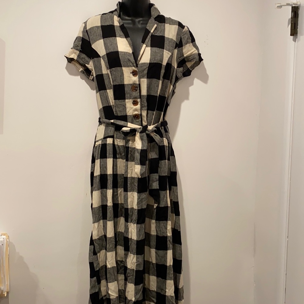 UO Checked midi shirt dress
